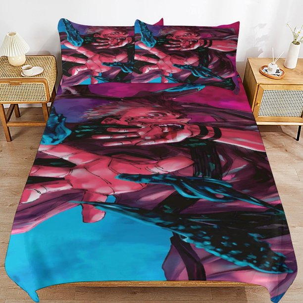 Jujutsu Kaisen Bedding Set Duvet Cover Comfortable and Lightweight Cartoon Bedding 3 Piece Bed Set