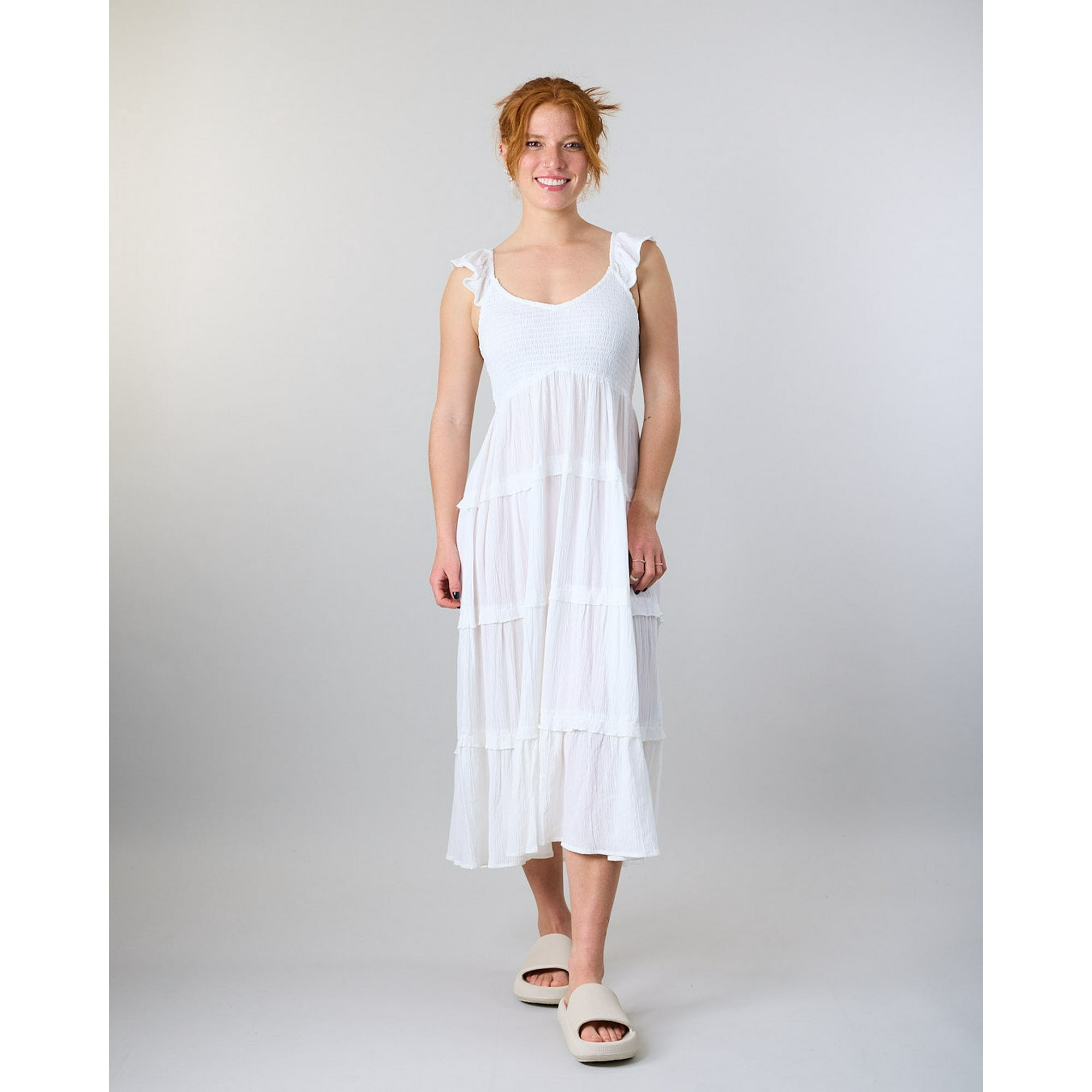 Vestido Largo Smock Crep Blanco Polemic
