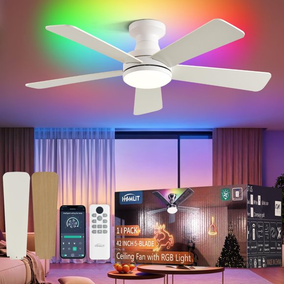 Ventilador de techo Homlit 107 cm RGB con app y control remoto blanco