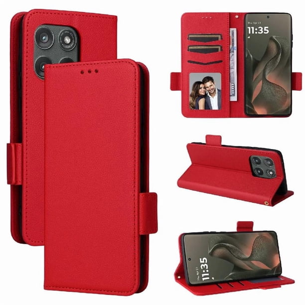 Funda Cartera para Motorola MOTO Edge 5G 2025 Tapa Flip con Ranuras y Soporte Rojo