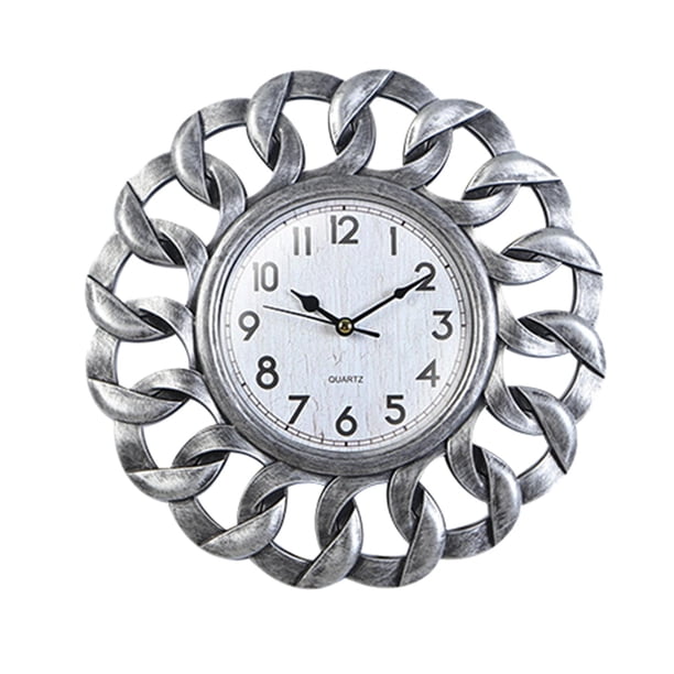 Reloj de pared retro pulgadas, números arábigos silenciosos clásicos, relojes colgantes de moda de plástico para , sala de , Plata