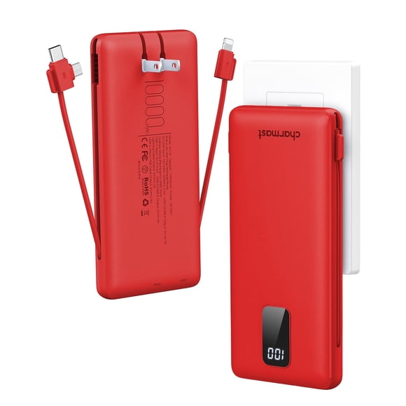 Power Bank charmast de 10000 mAh con cables integrados y enchufe