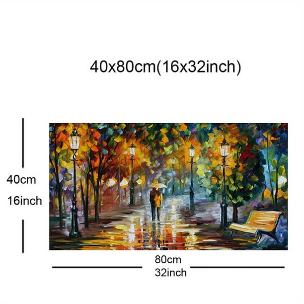 1pc HD Printed Wall Painting, Lover Couple Picture, Modern Abstract Landscape, Walking Down The Street, Knife Oil Painting Print On Canvas, Living Room Decor, Poster Wall Art, Gift, Frameless