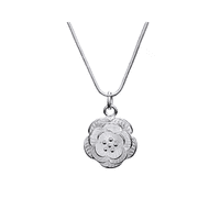 Fershop - Collar Plateado Con Colgante Flor De Rosa