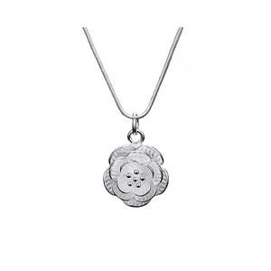 Fershop - Collar Plateado Con Colgante Flor De Rosa