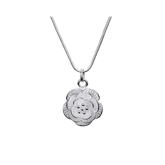 Collar Plateado Con Colgante Flor De Rosa