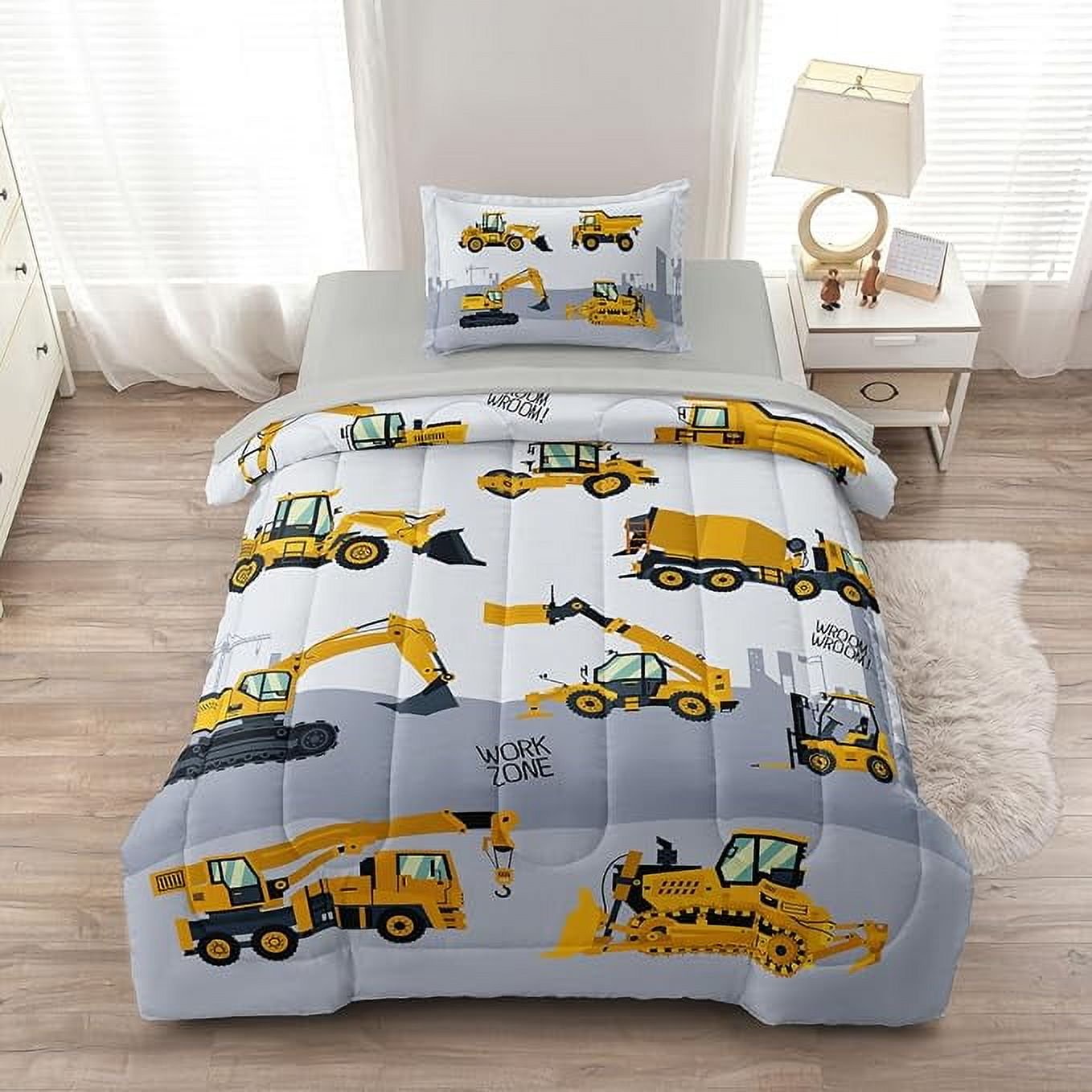 Milsleep - 4-pcs Construcción Twin Size Boys Bedding Set, Kids Comforter Set For Teens