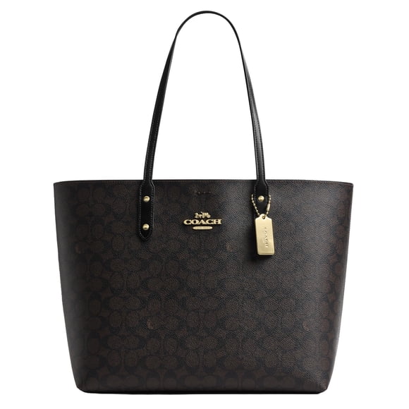 Bolso COACH Town Signature de piel de lona marrón