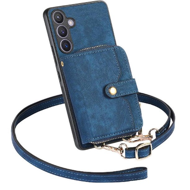 Funda Tipo Cartera con Correa Cruzada para Samsung Galaxy S24 Protección Contra Golpes Azul