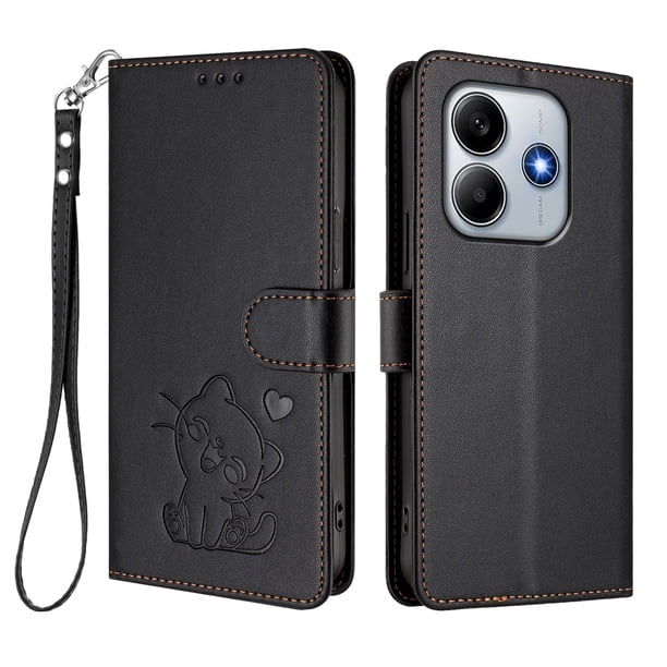 Funda Volteable con Diseño de Gato para Xiaomi Redmi Note 14 5G, Negro