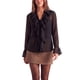thumbnail image 1 of INSPIRE CHIC Camisa de Mujer con Volantes y Botones Manga Larga Escote en V Profundo Talla Mediana Negro, 1 of 6