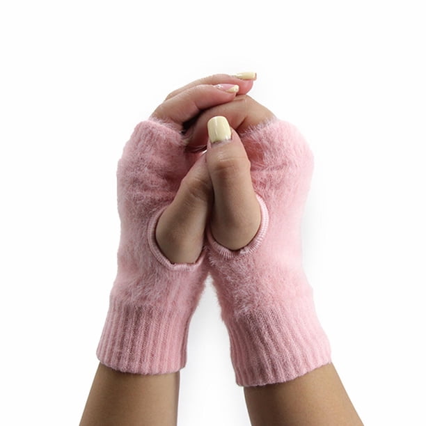 Guantes Mitones Peludos Cortos Térmicos Unisex Moda Invierno rosa Talla Única