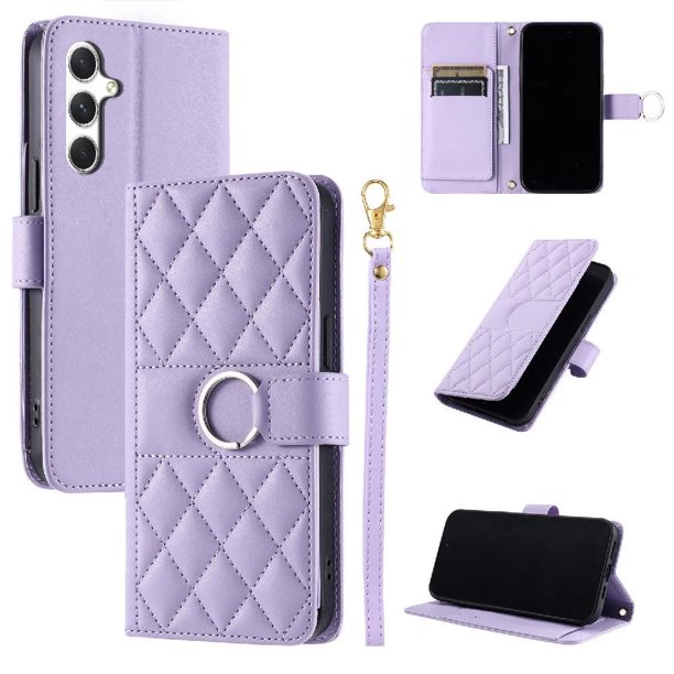 Funda Acolchada con Anilla y Correa para Samsung Galaxy S24 Slots para Tarjetas Morado