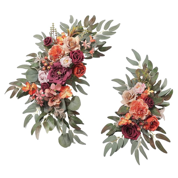 2 piezas de flores artificiales de seda, flores colgantes rústicas para boda, corona de arco, telón de fondo Floral para la puerta delantera del hogar Rojo