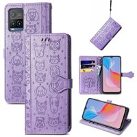 Funda Cartera Foxdock Para Vivo Y21S , Flip Pu Con Relieve De Gatos Y Perros, Tarjetero Y Soporte