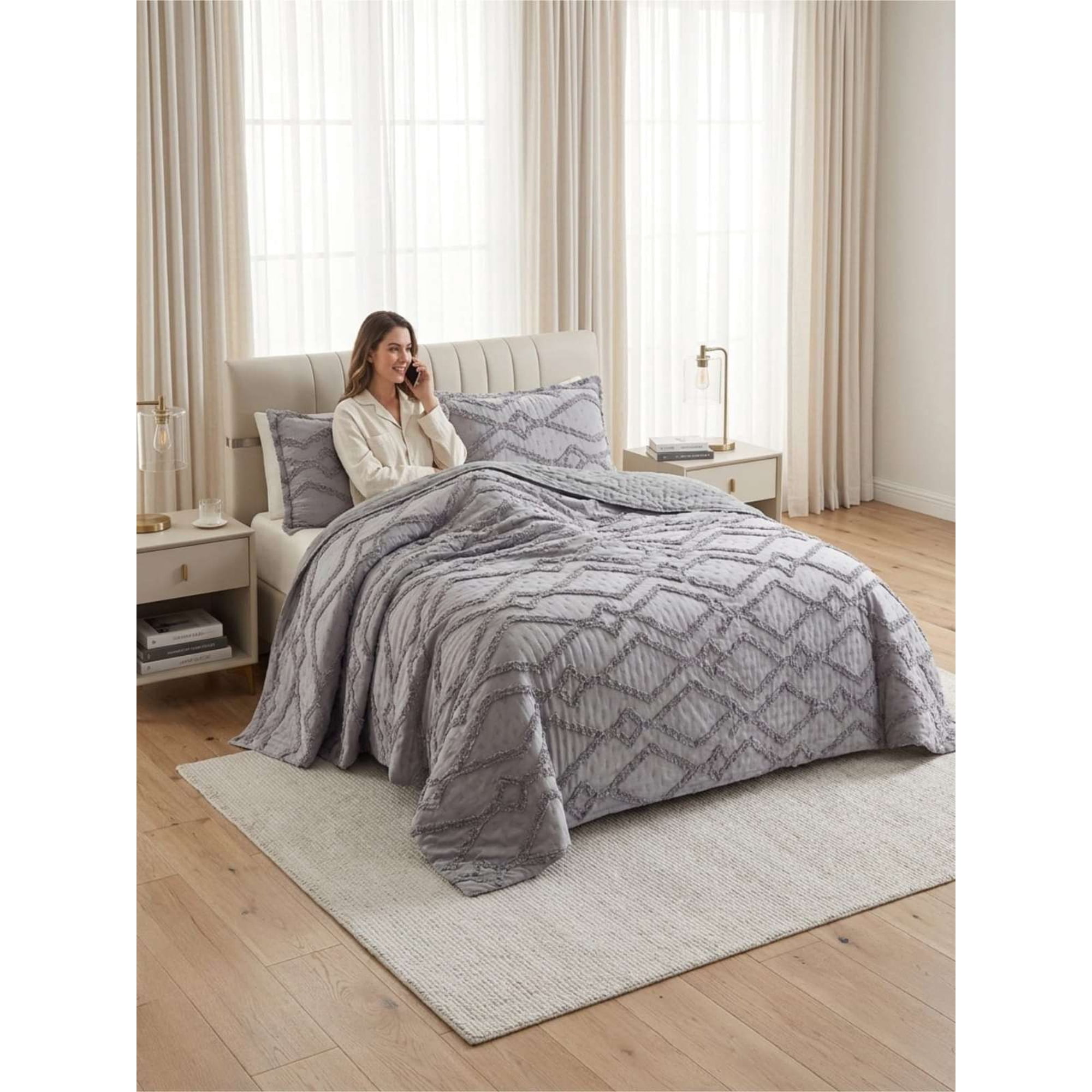 Todo Para El Hogar - Quilt De Verano Tufting Liviano Diseño Geométrico 2 Plazas