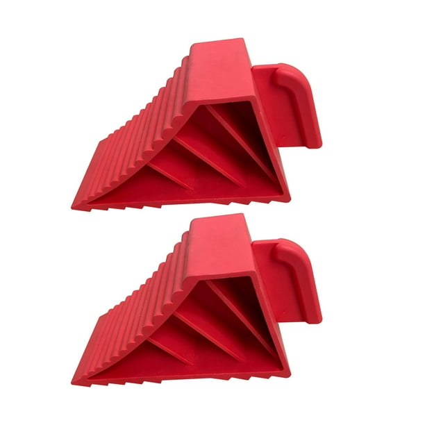 2 piezas de cuñas para ruedas, cuñas de goma para ruedas de repuesto, montaje profesional, tapón para neumáticos, Universal para remolque, RV, camión 21x8.75x10cm rojo
