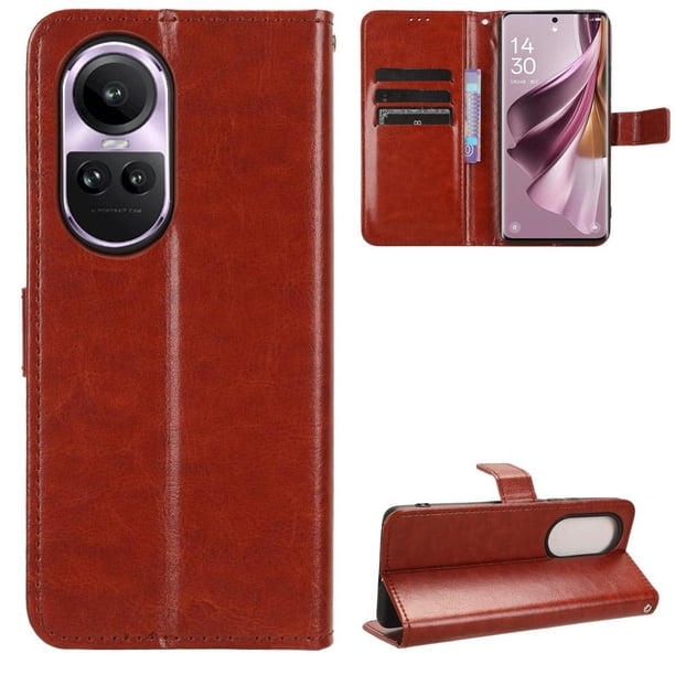 Funda tipo libro para OPPO Reno 10 5G, cartera todo‑en‑uno, funda multifuncional con tarjetero y correa de muñeca desmontable