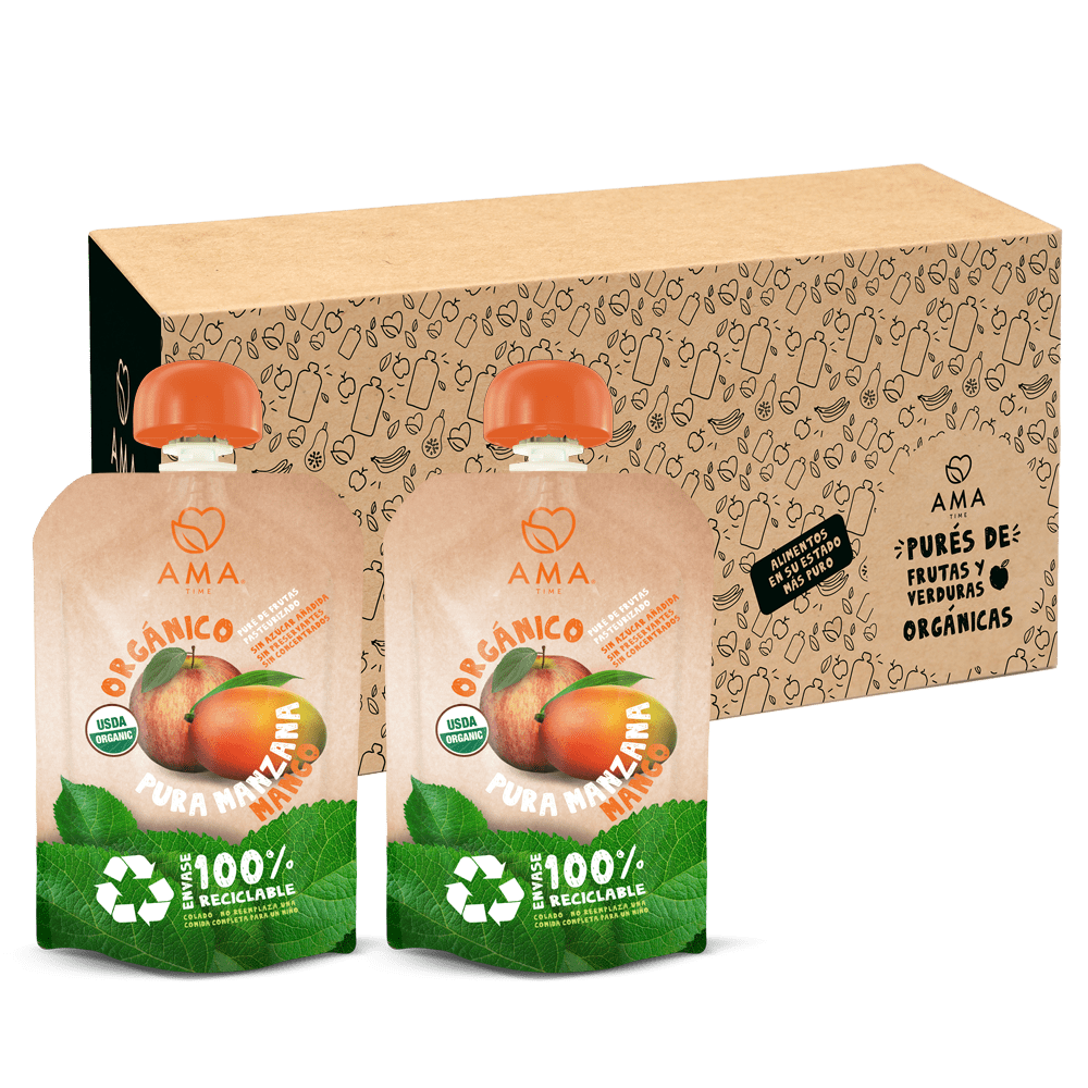 Ama Time - Pack 32 Unid - Puré Manzana Mango Reciclable 90 Grs