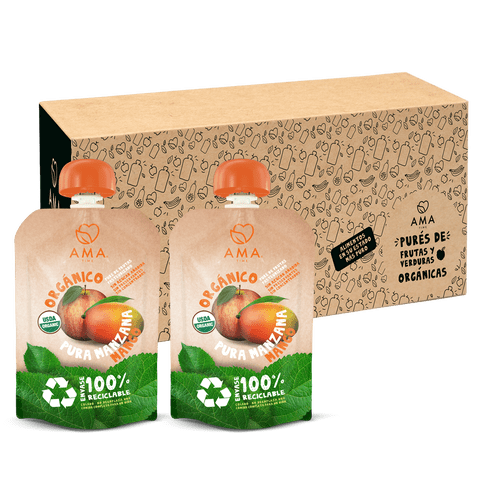 Ama Time - Pack 32 Unid - Puré Manzana Mango Reciclable 90 Grs