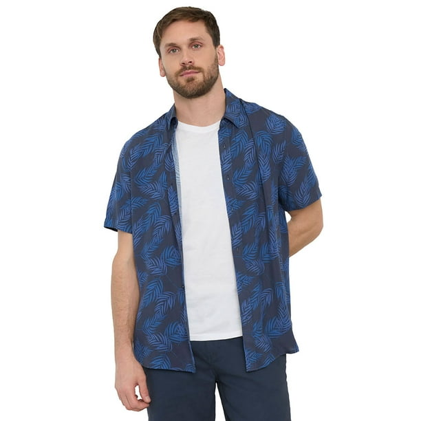Guayabera Hombre Hojas Azul Corona