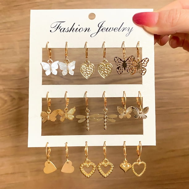 9-Piece Heart & Butterfly Earrings Set - Perfect for Valentine's Day!