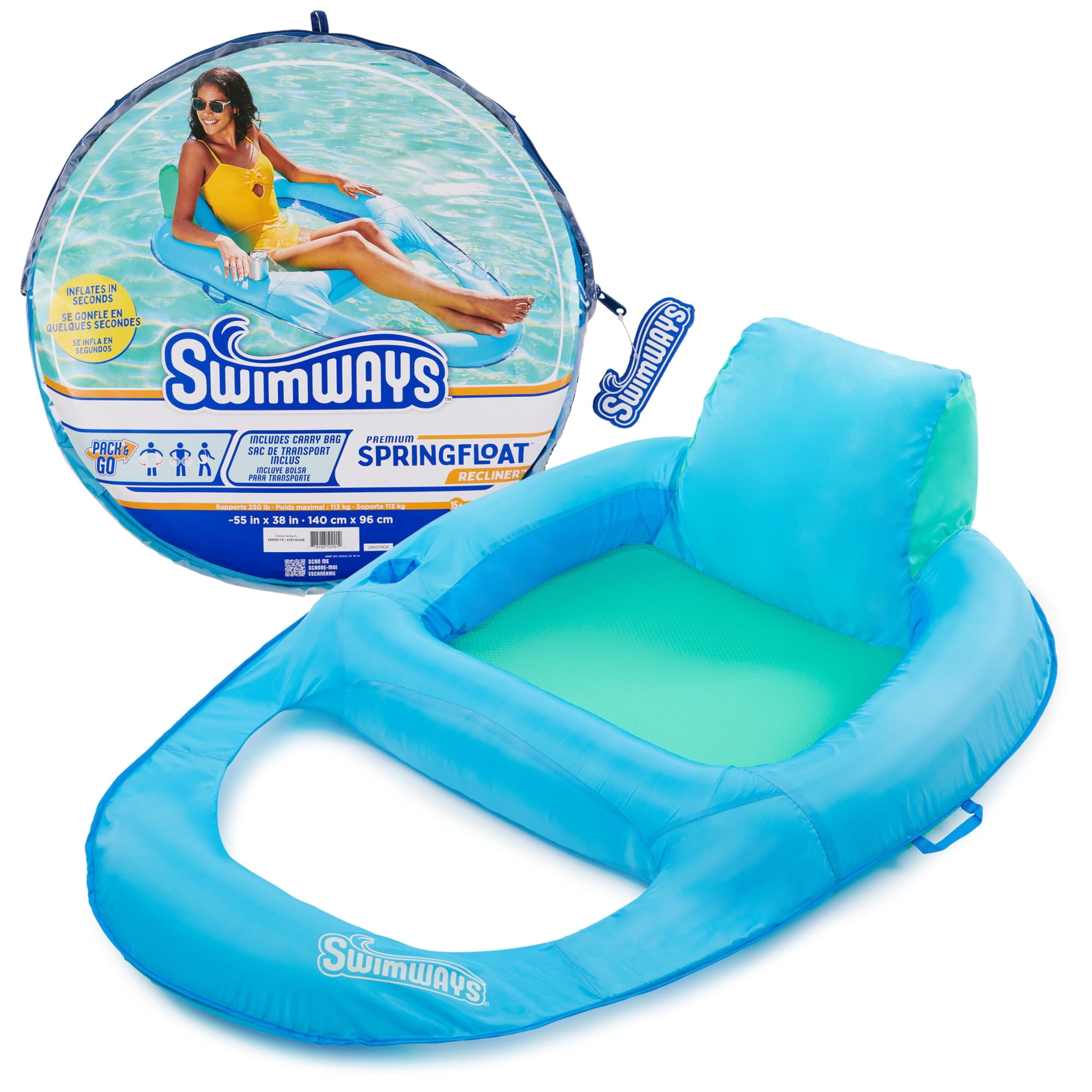 Tumbona Swimways Spring Float Premium Reclinable Azul Cielo