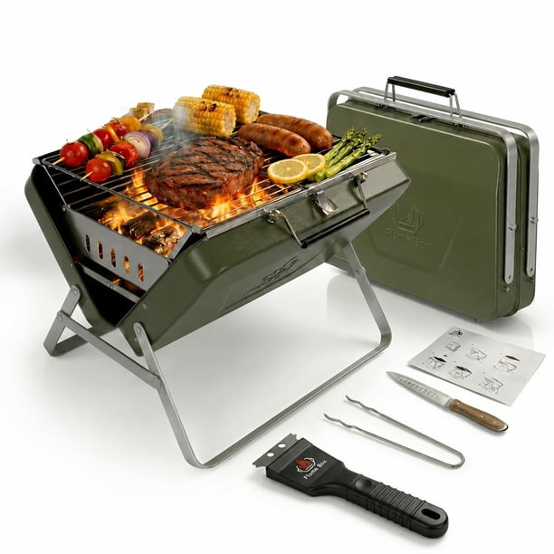 Parrilla portátil de carbón Flame Box Ranger Plus plegable de acero inoxidable 304