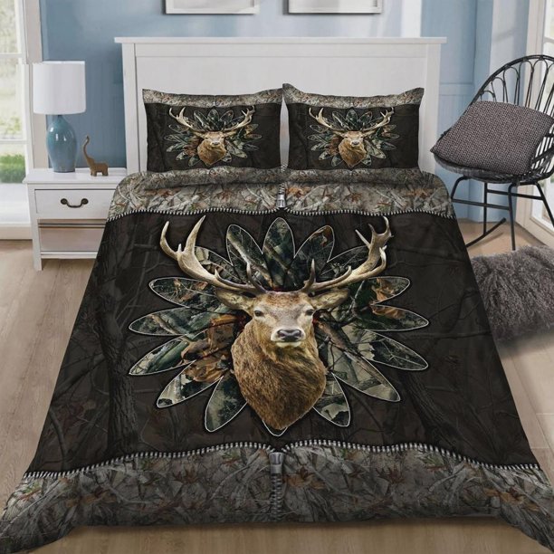 Deer Hunting Quilt Duvet Cover Set Bedclothes Queen Comforter Cover3-Piece Bedding Set