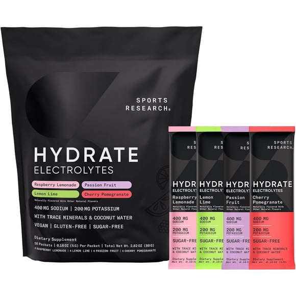Sports Research Hydrate 16 Sobres Sin Azúcar 400 mg Na