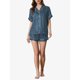 thumbnail image 2 of INSPIRE CHIC Conjunto de Pijama de Satén para Mujer Camisa de Dormir de Manga Corta con Botones y Pantalones Cortos con Patrón de Rayas Ropa de Casa Ligera L Azul Verde, 2 of 5