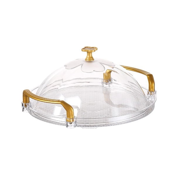 Bandeja redonda para servir con asa, bandeja para pasteles con cúpula, platos transparentes versátiles para servir para sala de estar, oficina, fiesta M