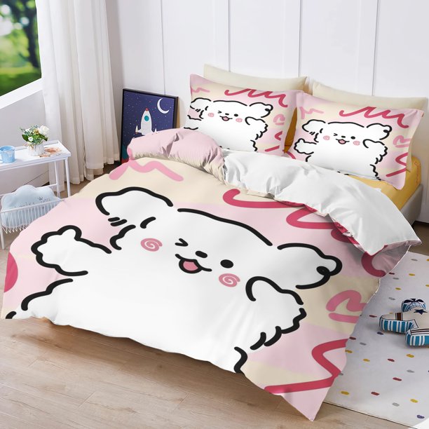 x627 Bed SheetsLine Puppy Duvet Cover Bedroom Cute Printing Children's Gift Adult /Various sizes Bedding Set (Contains no fillers) 3-Piece Bedding Set (1 Duvet Cover + 2 Pillow Shams) nj627
