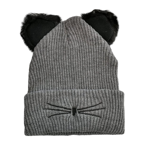 Gorro de punto con orejas de gato, gorro de lana bordado, bonito gorro cálido para otoño e invierno, gorro para el frío.