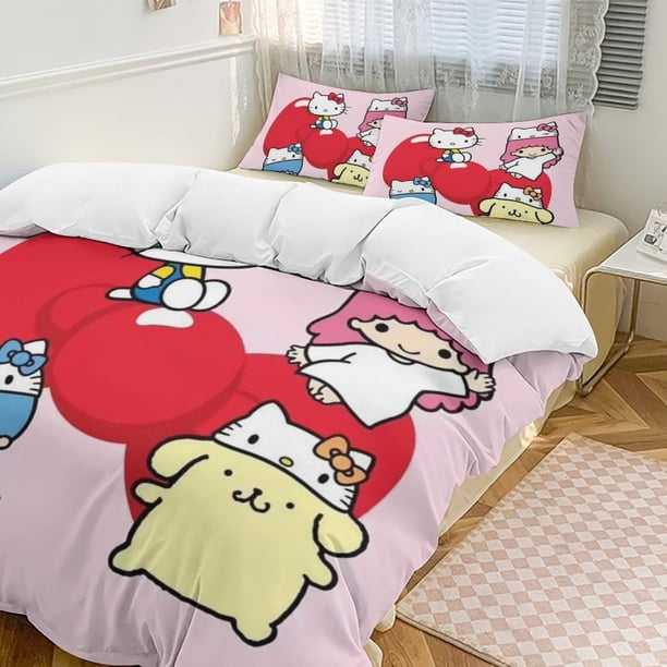 Hello Kitty 3-Piece Twin Bed Set - Includes 1 Single Comforter And 2 Pillowcases Bedding - Fade Resistant Microfiber - Hello Kitty