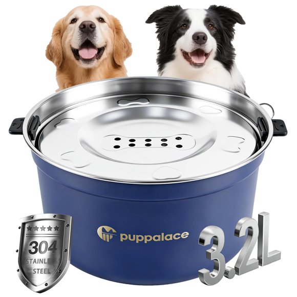 Cuenco para perro Puppalace 3,2 L de acero inoxidable – azul