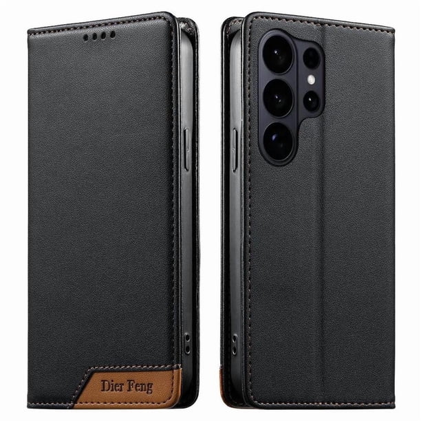 Funda Tipo Cartera de Cuero Sintético para Samsung Galaxy S26 Ultra Bloqueo RFID, con Ranuras para Tarjetas y Bolsillo para Efectivo, Cierre Magnético Fuerte Negro