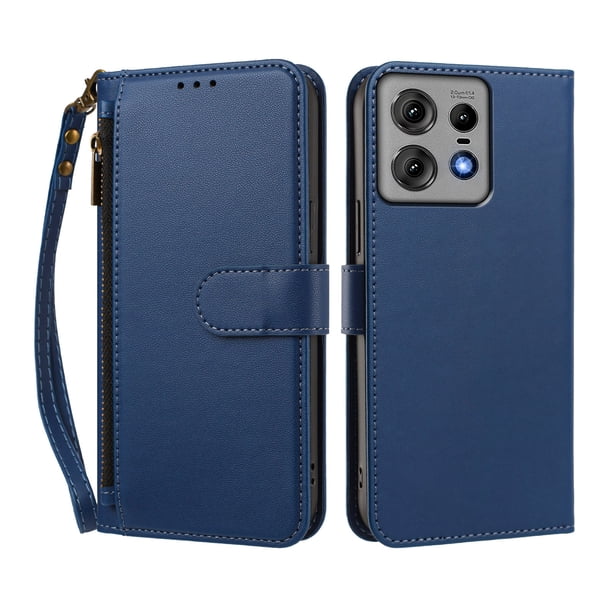 Funda Tipo Billetera para Motorola Moto Edge 50 pro 5G con Soporte y Bolsillo con Cierre Azul profundo