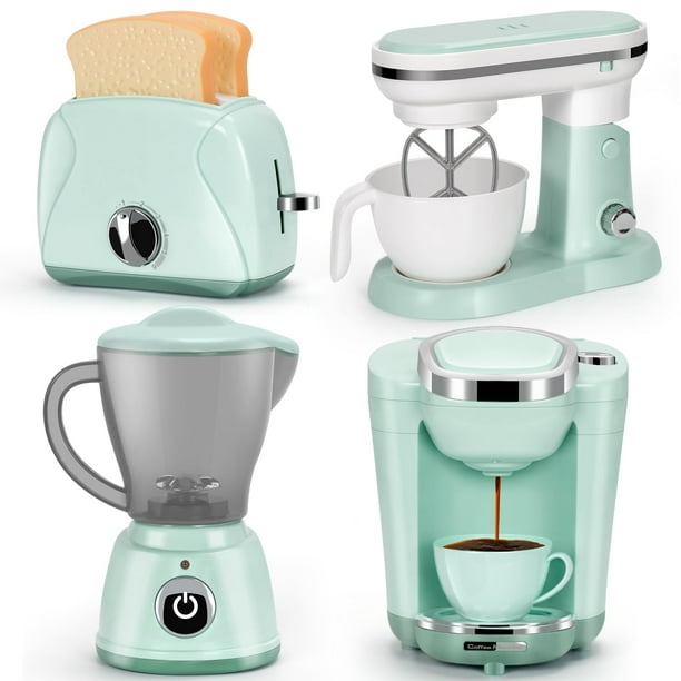 Juego de juguetes TooyBing para electrodomésticos de cocina Pretend Play con cafetera, batidora, tostadora y batidora para niñas de 3 a 4 a 8 años