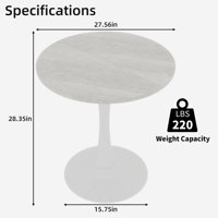 M&Ms - 27.6-Inch White Coffee Table, Mid-Century Modern Style Dining Table, Suitable For 2-4 People, Featuring A Round White-Veined Marble Tabletop, Perfect For Various Settings.