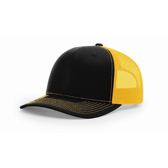 Gorra Trucker R RICHARDSON 112 negra y dorada con malla y cierre snapback