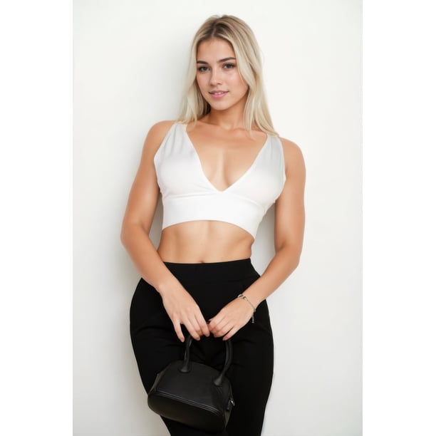 Top Corto De Punto Acanalado Con Cuello Escotado