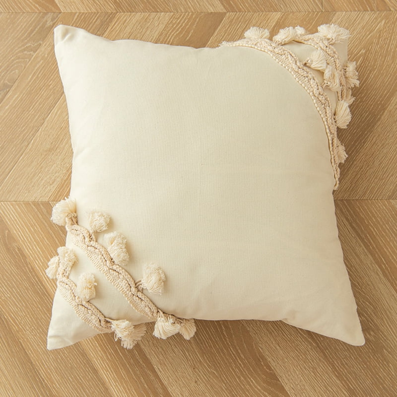 Xmhytop Almohada Decorativa Bohemia 17.7x17.7 Pulgadas, Tejida Con Borlas, Color Crema Y Blanco, Minimalista Neutral, Para Sofá (con Relleno), E