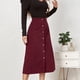 thumbnail image 4 of Falda skater midi acampanada de cintura alta con botones delanteros para mujer, 4 of 6