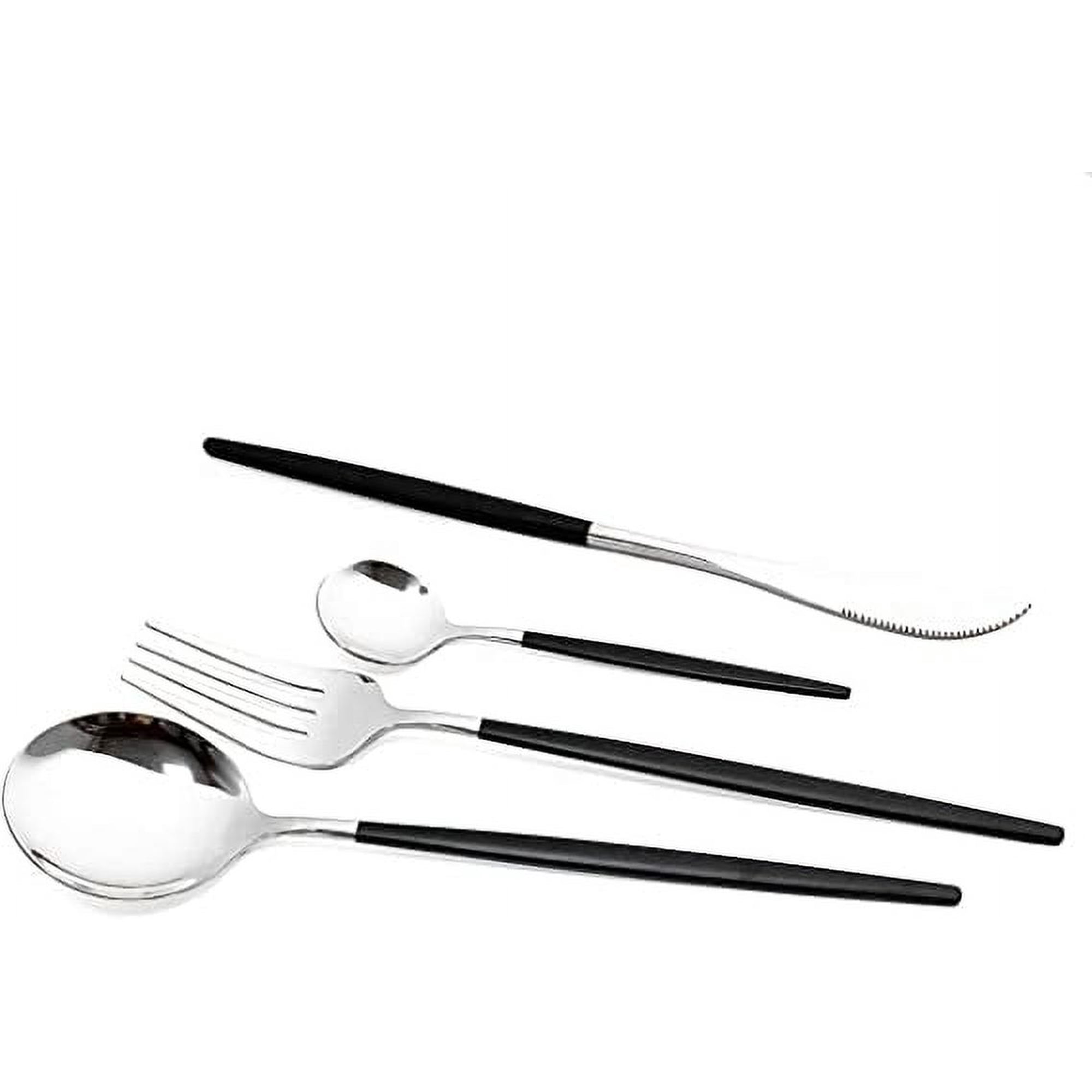 Xmhytop Juego De Cubiertos De Cocina De 24 Piezas, Inoxidable, Color Negro Plateado, Ideal Para Hogares Y Eventos