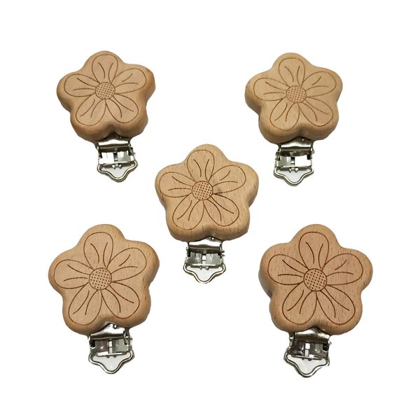 Sujetachupetes ARAKIERST de madera de haya, 5 piezas, forma de flor