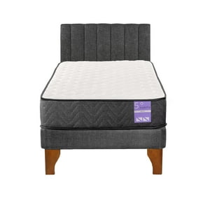 5º Sueño - Cama Europea 1 Plaza + Respaldo Tubular Madera Gris
