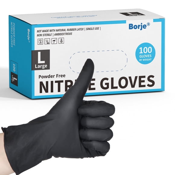 Guantes desechables Borje Nitrile, 100 unidades, negros, grandes