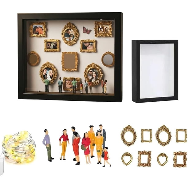Caja mini museo silueta DIY kit marco dorado figuras display sombra fotos personalizado