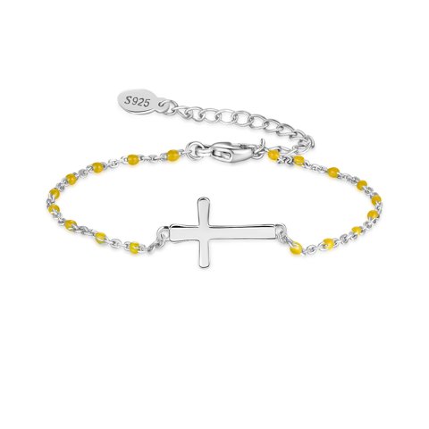 Heshpaws - Brazalete Cruz Religiosa De Plata De Ley